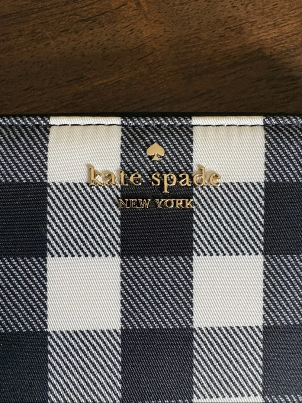 kate spade Black and White Buffalo Check Zip Wallet